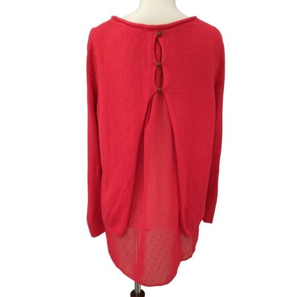 Lucky Brand Sweater S Red Layered Chiffon Long Sleeve Pullover Swiss Dot Flowy. - Picture 6 of 16